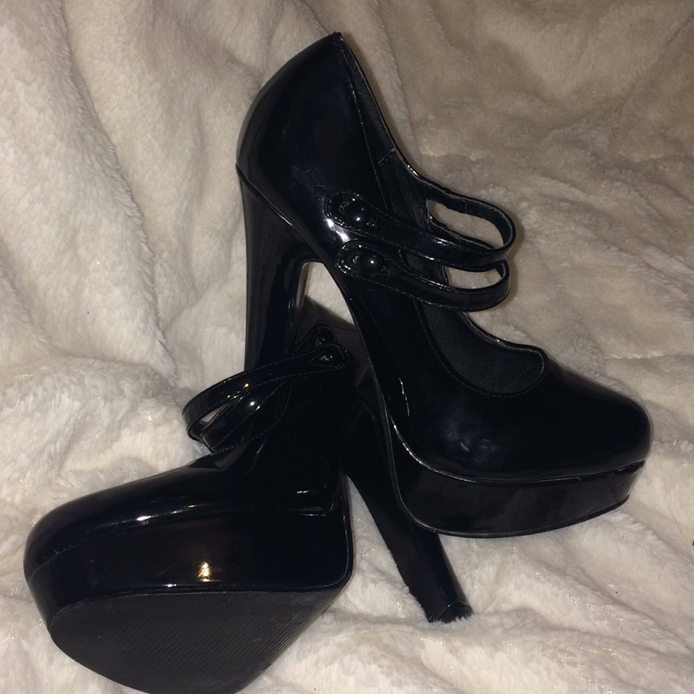 Patent leather heels.